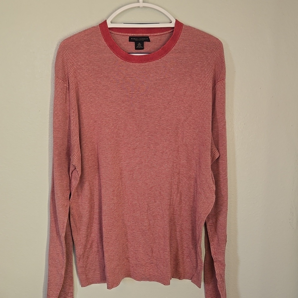 Banana Republic | Silk Cotton Heathered Red Stripe Long Sleeve Tee Size XL